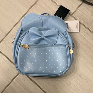 Disney Themed Bowknot Light Blue Polka Dot Minny Mouse Backpack